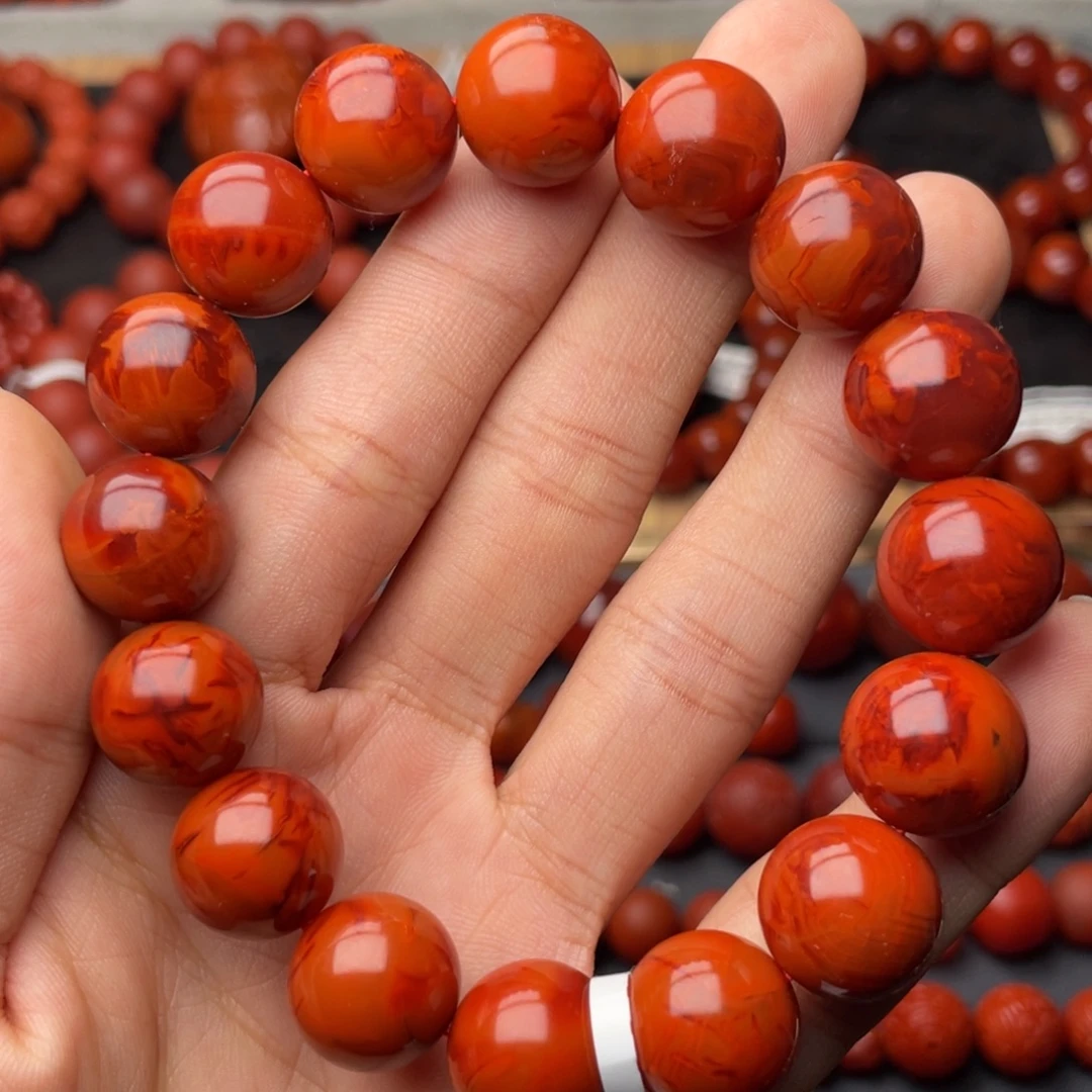 南红玛瑙未镶嵌手串H14mm毕业典藏满肉妖孽牛血火焰手串
