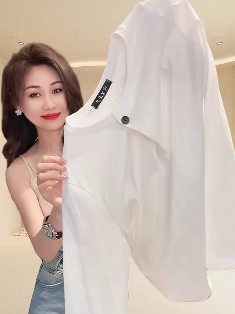 纯棉欧货设计感小众女装简约长袖t恤女早春新款休闲减龄百搭上衣