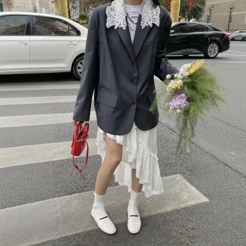 【17不规则斜边短裙】2025春夏新品拼接蕾丝花边裙子洋气女人半身裙