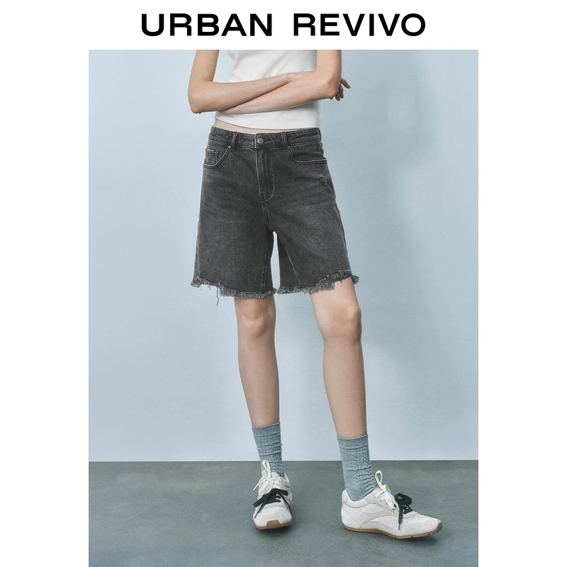 UR2025夏季新款女装休闲复古水洗毛须牛仔短裤UYY850149