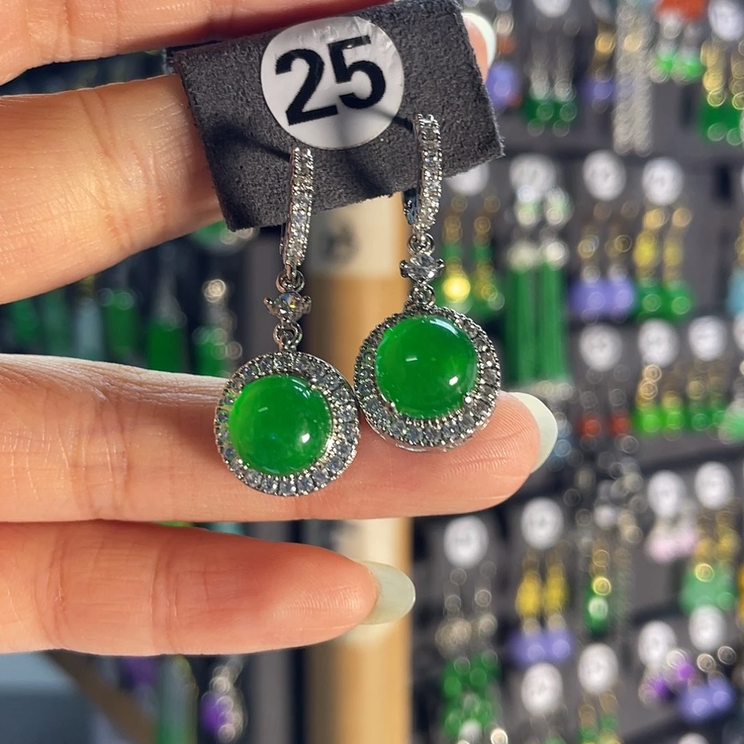 翡翠银S925镶嵌耳饰25
