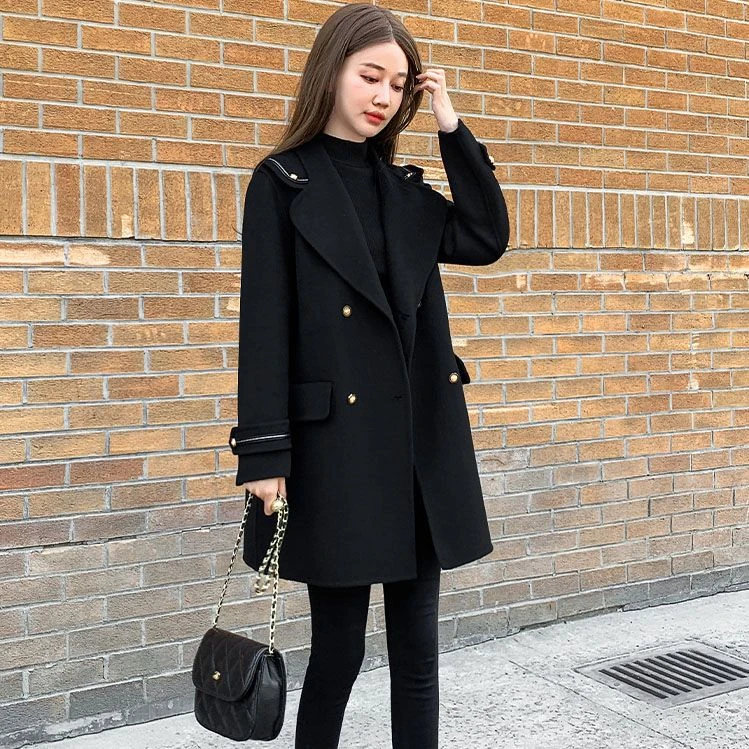 【常规里布/夹棉里布】毛呢外套女中长款秋冬新款黑色呢子大衣