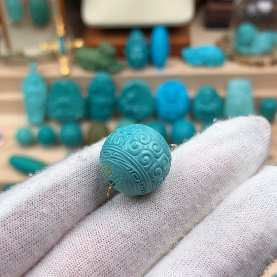 绿松石未镶嵌回纹圆珠卡16