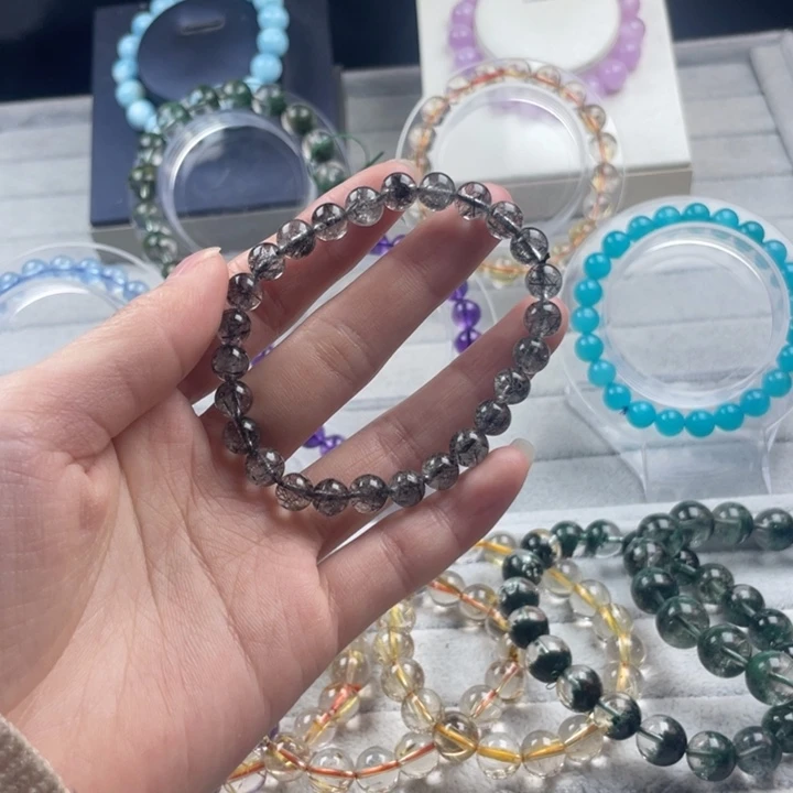 水晶圆珠未镶嵌黑发晶7mm手串
