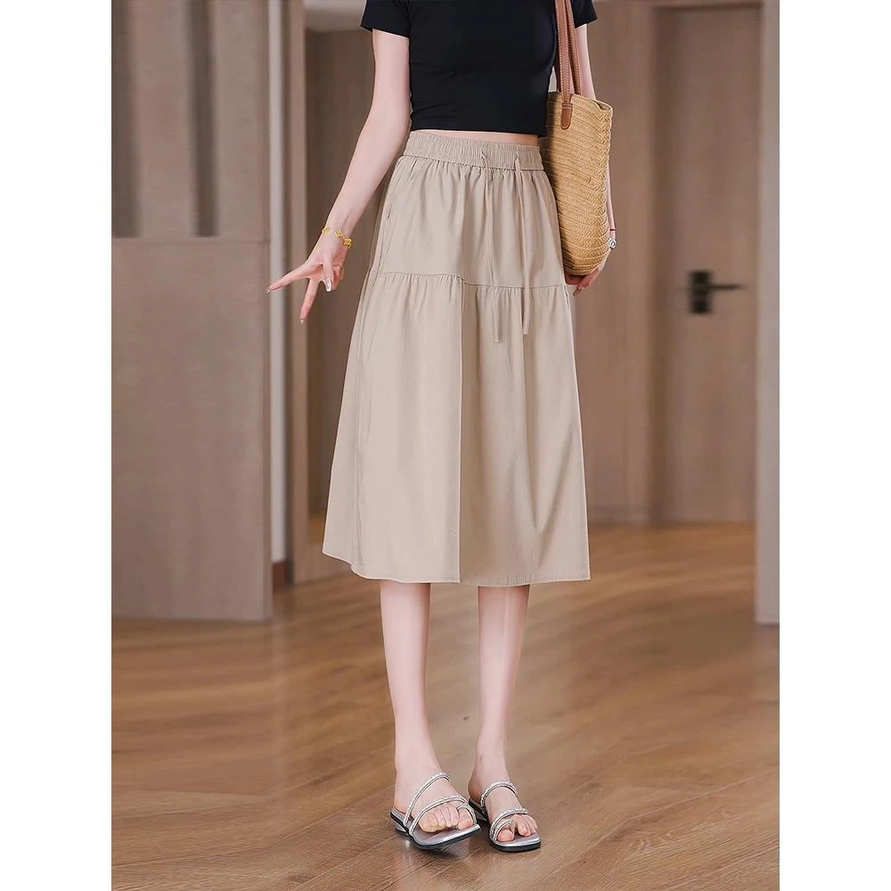 冰丝半身裙女中长款夏季2025年新款小个子高腰显瘦宽松a字伞裙子
