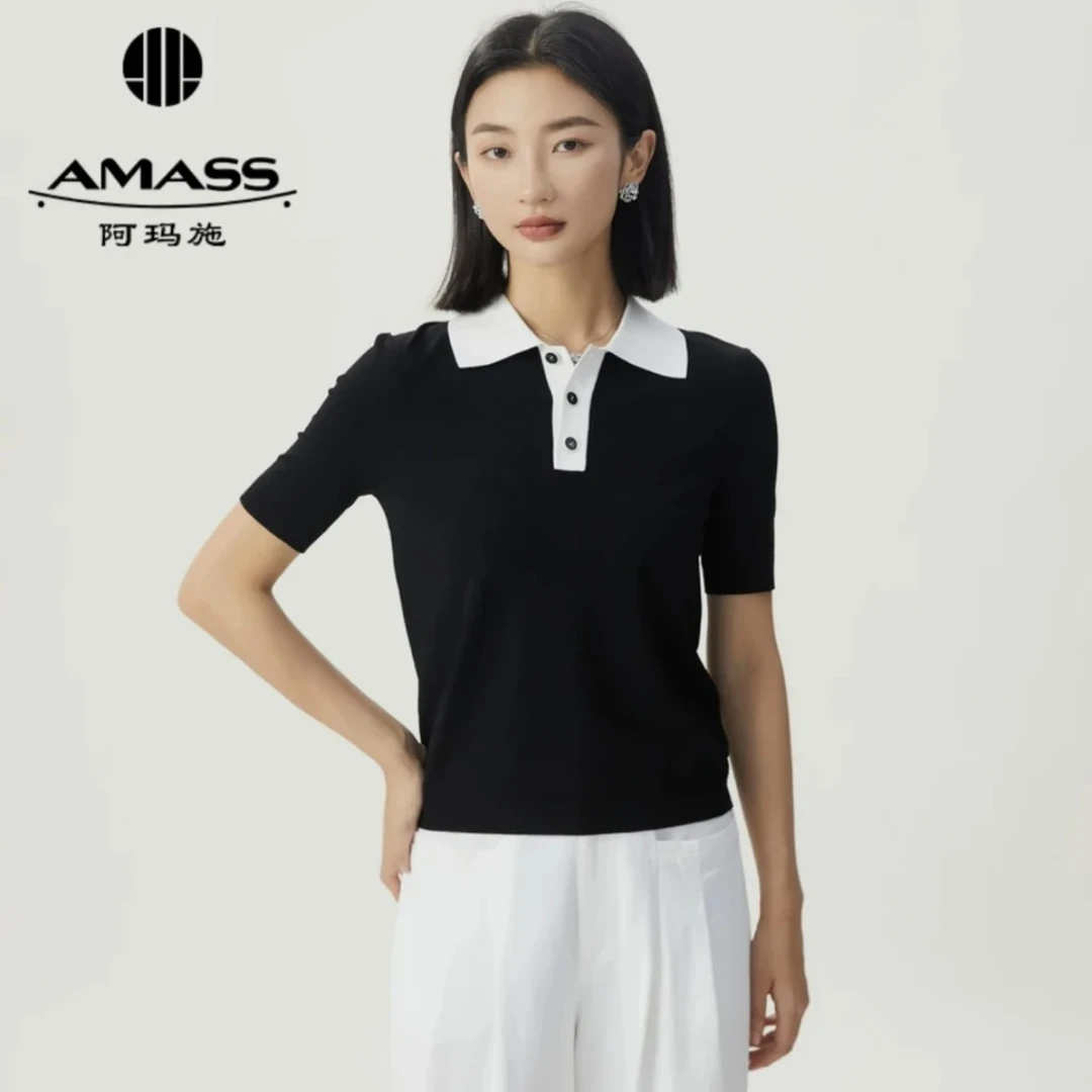 阿玛施新款气质百搭时尚简约针织体恤5399689