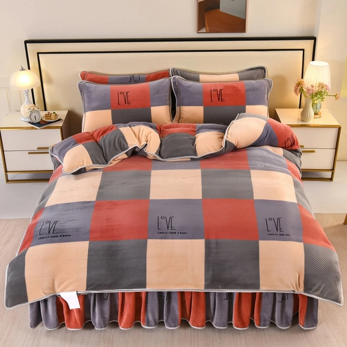 (人气爆款)冬季保暖加厚亲肤牛奶绒四件套柔软细腻床上用品加绒