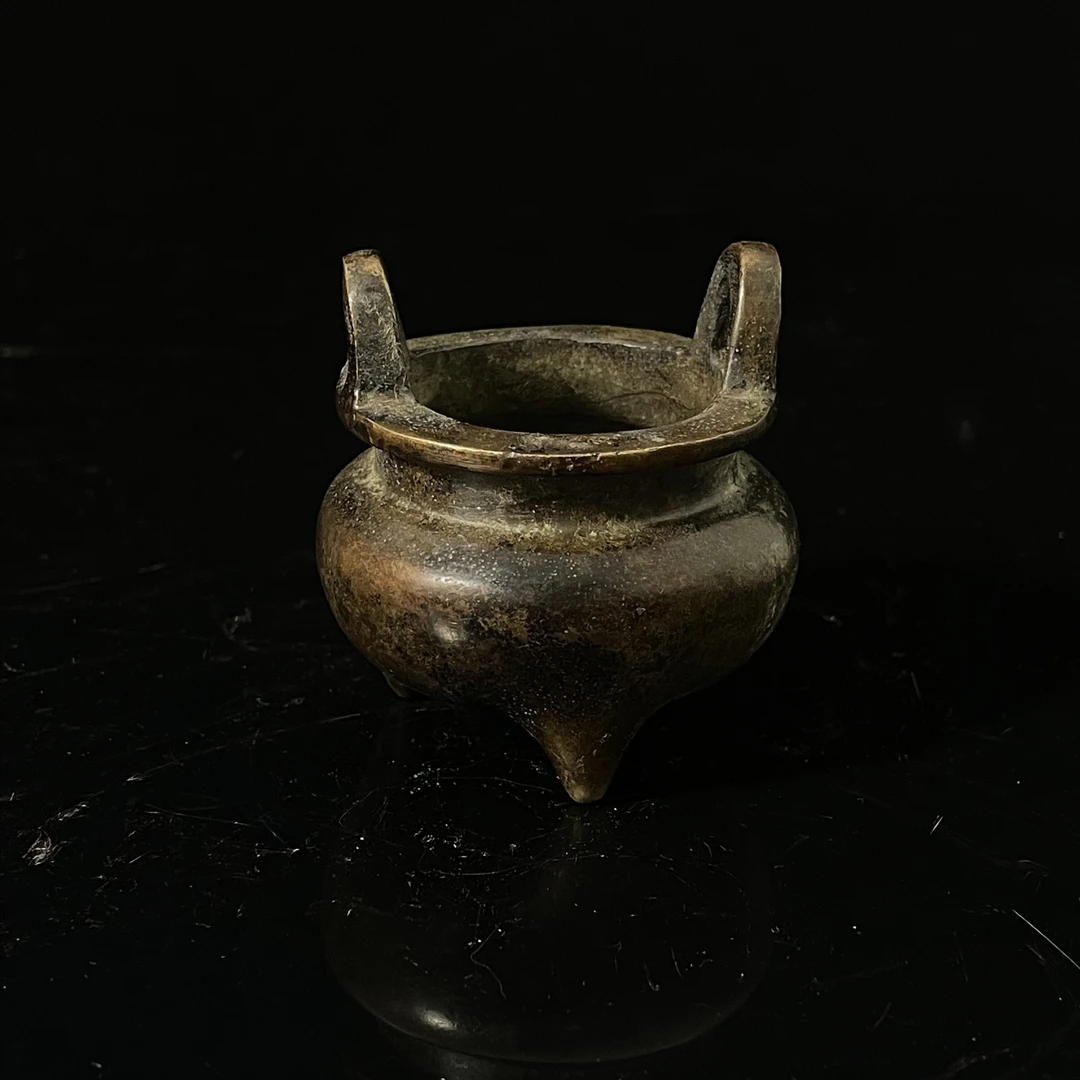 Tgz04清代铜三足双桥耳炉