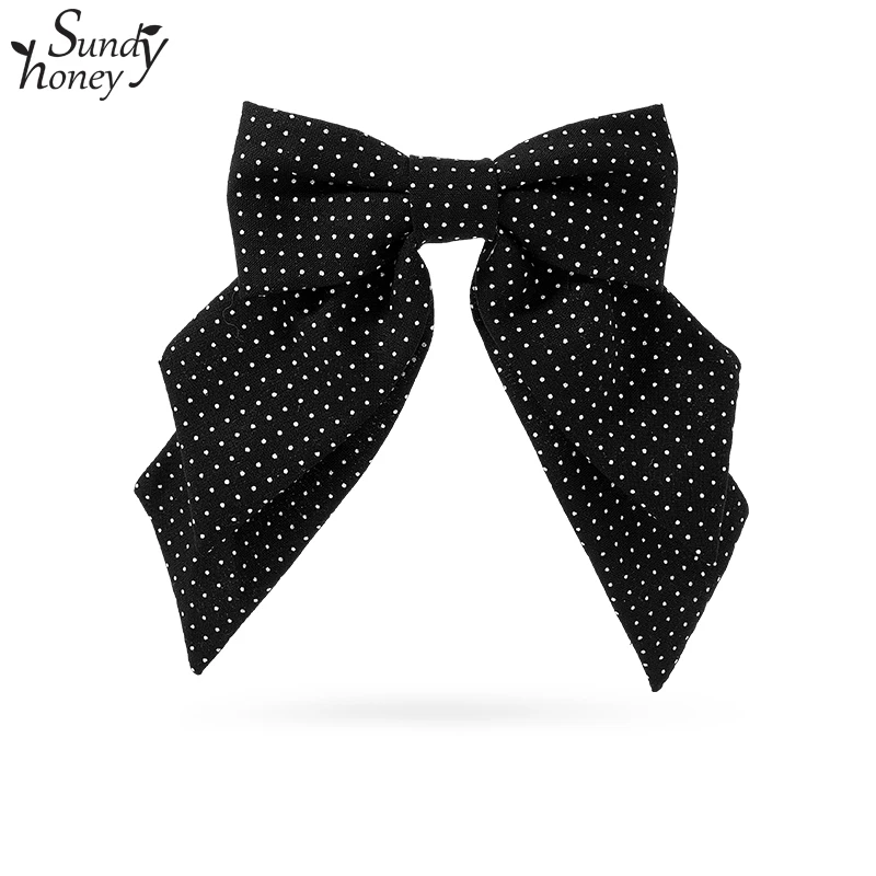 SUNDYHONEY黑色波点蝴蝶结发夹韩系后脑勺发饰复古甜美弹簧夹顶夹