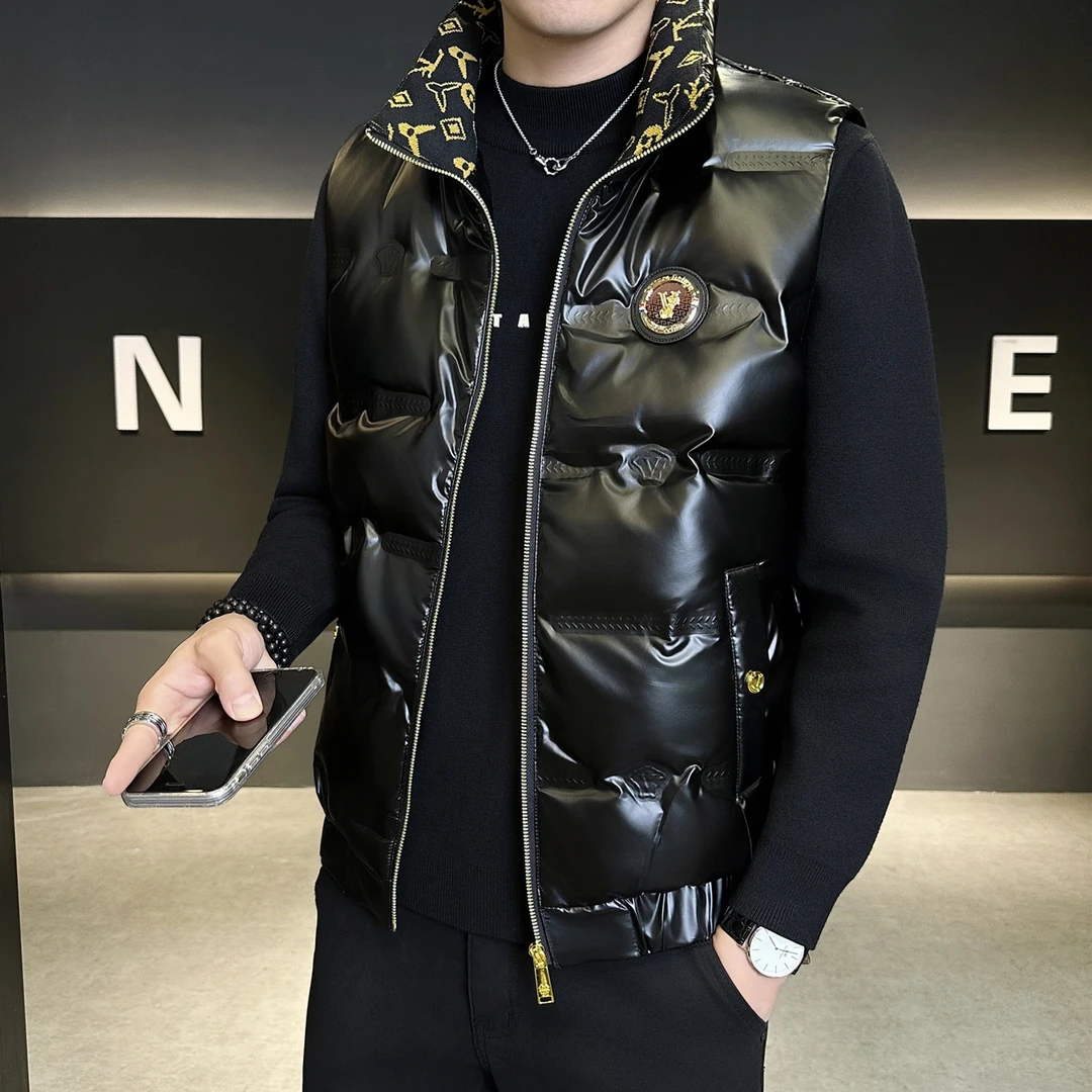 埃卢涅芬新款秋冬季男士羽绒马甲潮流时尚休闲亮面男装加厚保暖外