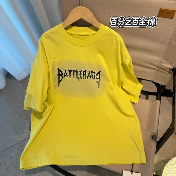 男童黄色短袖T恤衫字母印花夏季圆领短袖T恤上衣半截袖全棉高品质