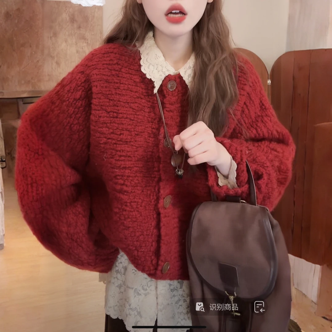 秋冬厚款港风针织衫复古百搭高织高密极简风针织开衫