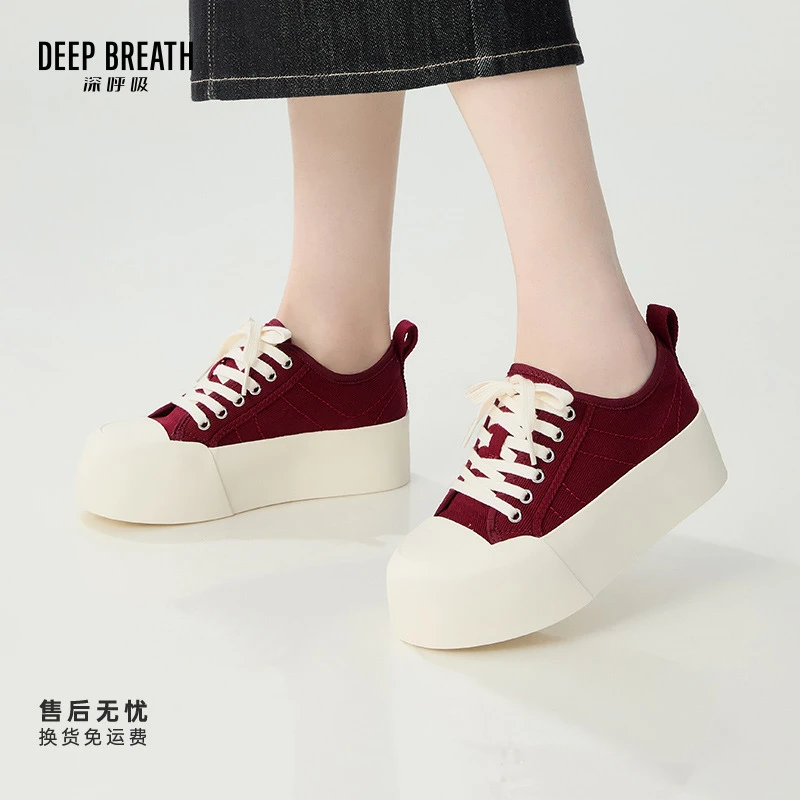 DEEP BREATH深呼吸女鞋新款厚底低帮绑带帆布鞋AX12279