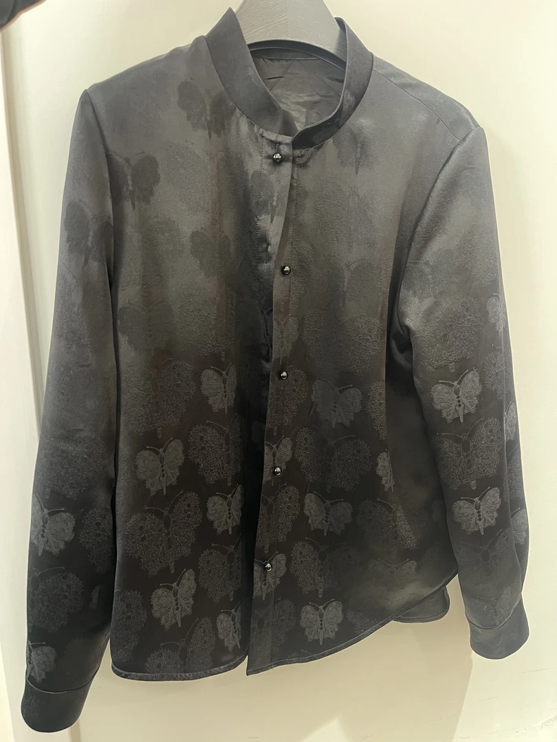 彬雅大观   上久楷100%桑蚕丝经典“黑蝴蝶”小立领衬衫