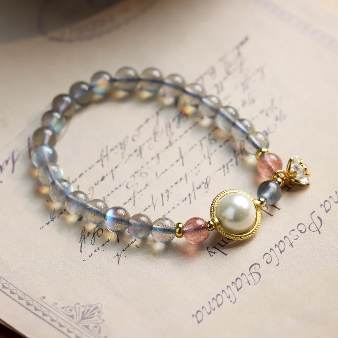 灰月光圆珠福花手工DIY百搭送礼女款单圈手串