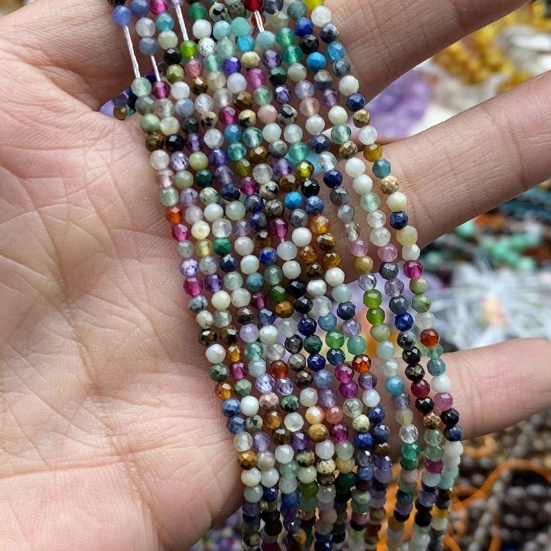 玛瑙/玉髓合金珠宝半成品一条3mm切面天然石多宝圆珠