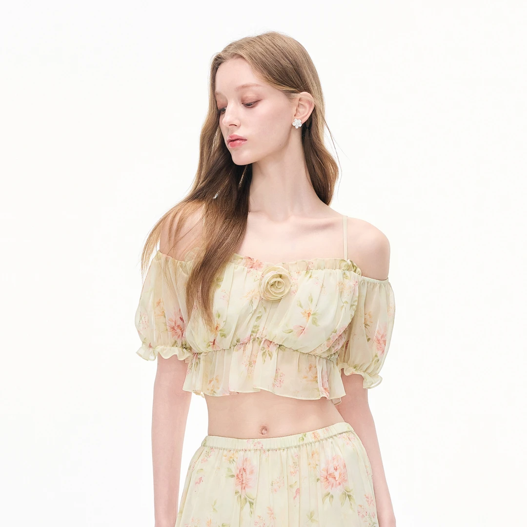 MISSCOCOON可可尼印花蕾丝衫女2025夏季新款度假薄款抹胸上衣