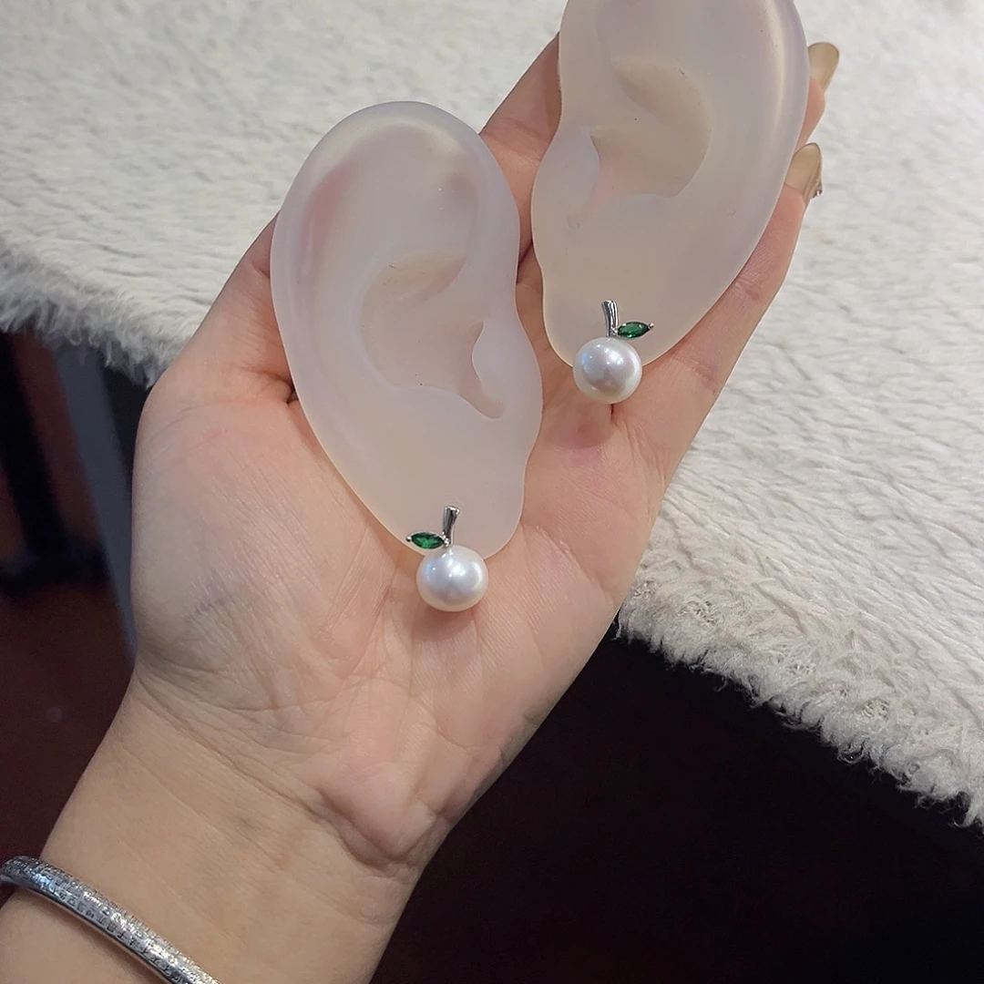 耳饰银S925镶嵌淡水珍珠