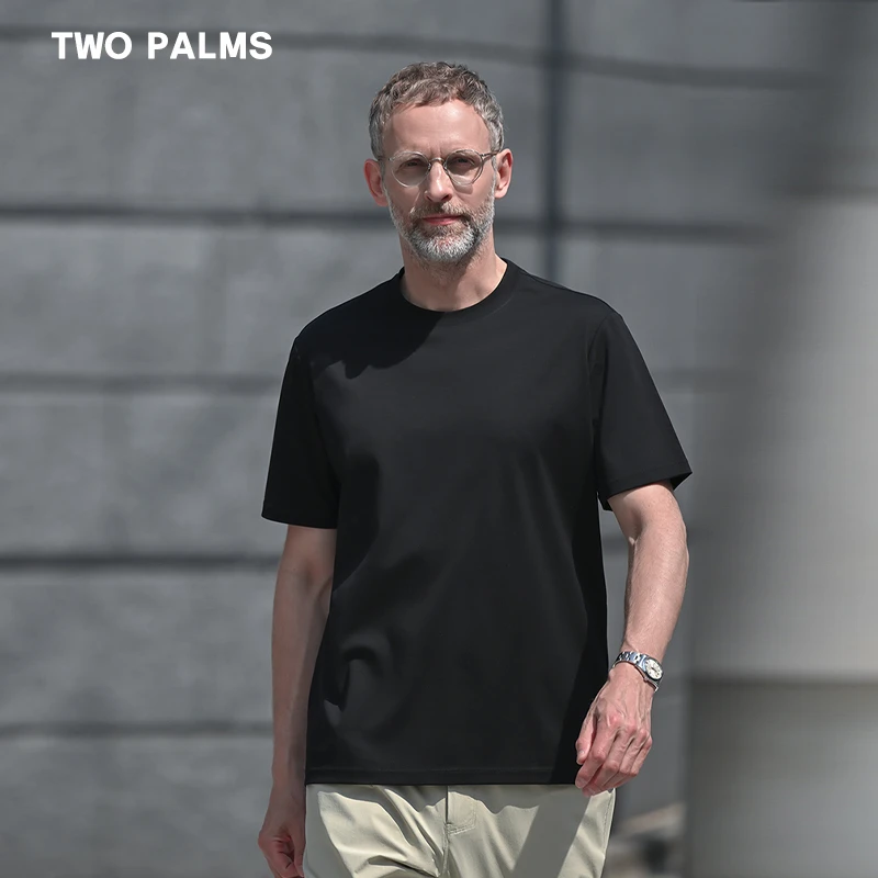 TWO PALMS 企业家 200支液氨丝光棉圆领男士纯色夏季休闲凉感T恤