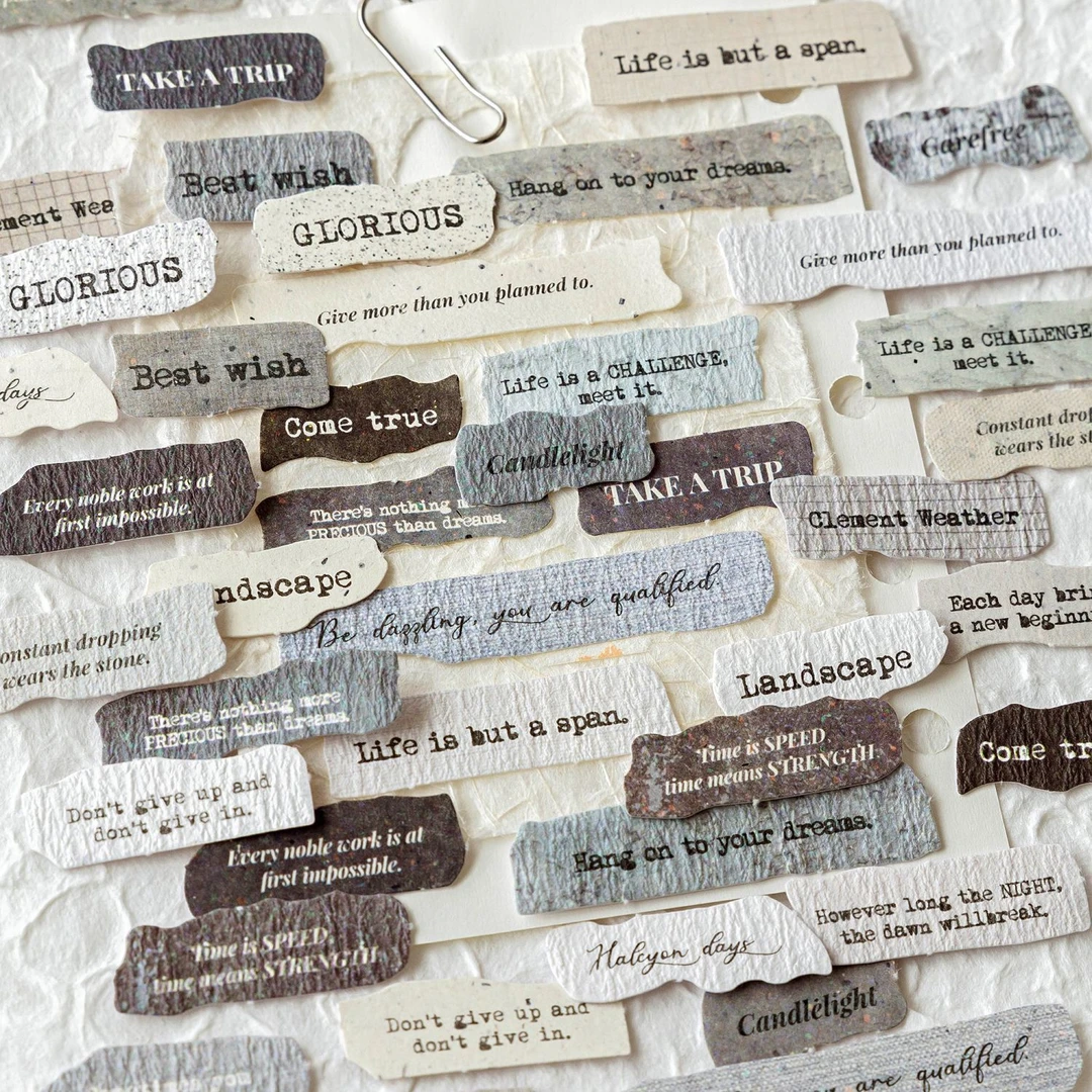 零碎心迹小纸条手账英文贴纸 复古文艺撕边文字手帐diy素材拼贴画