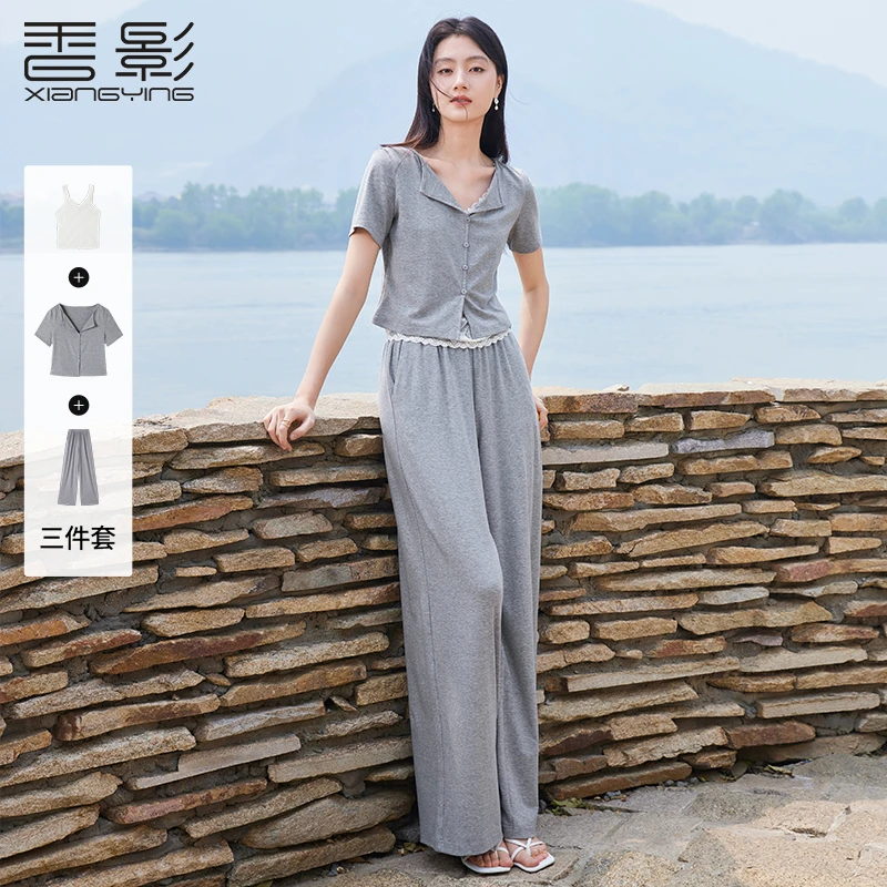 A85S632时尚套装 香影休闲运动套装女夏季新款三件套短袖阔腿裤