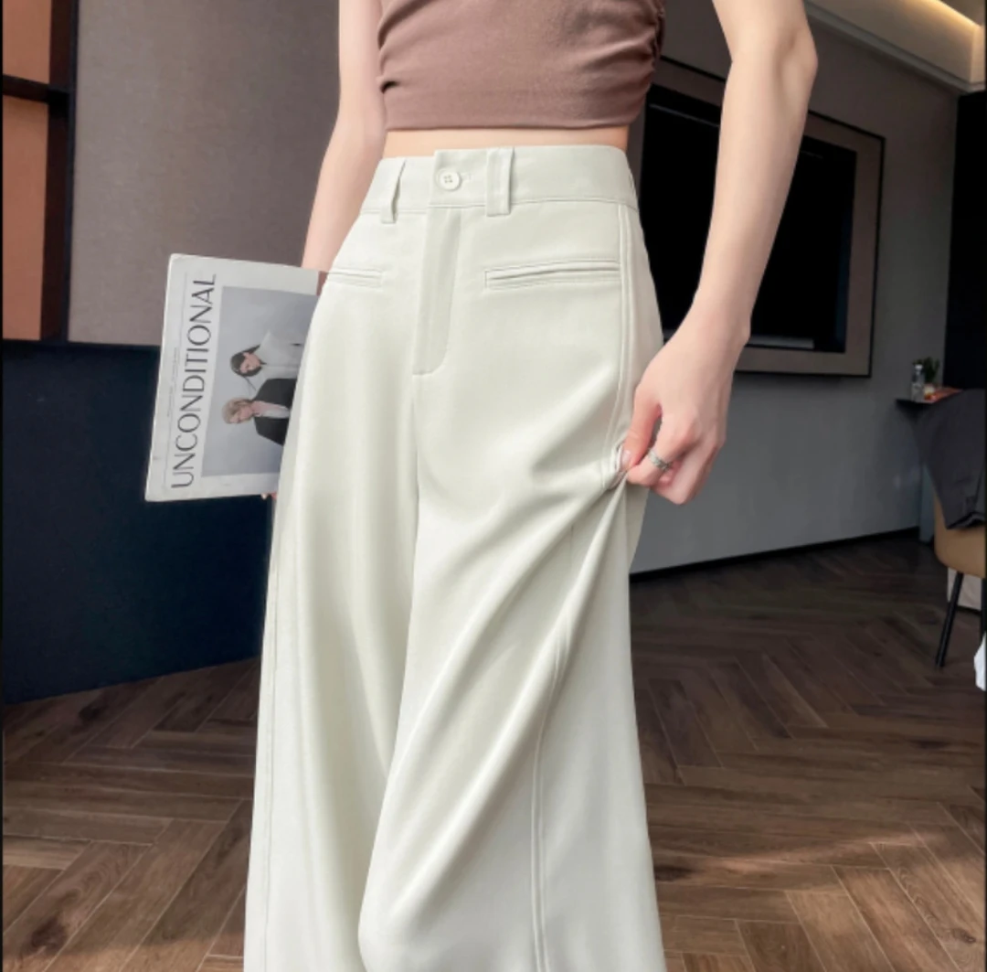 灰色窄版西装裤女春夏2025新款高级感垂感休闲显瘦直筒拖地阔腿裤