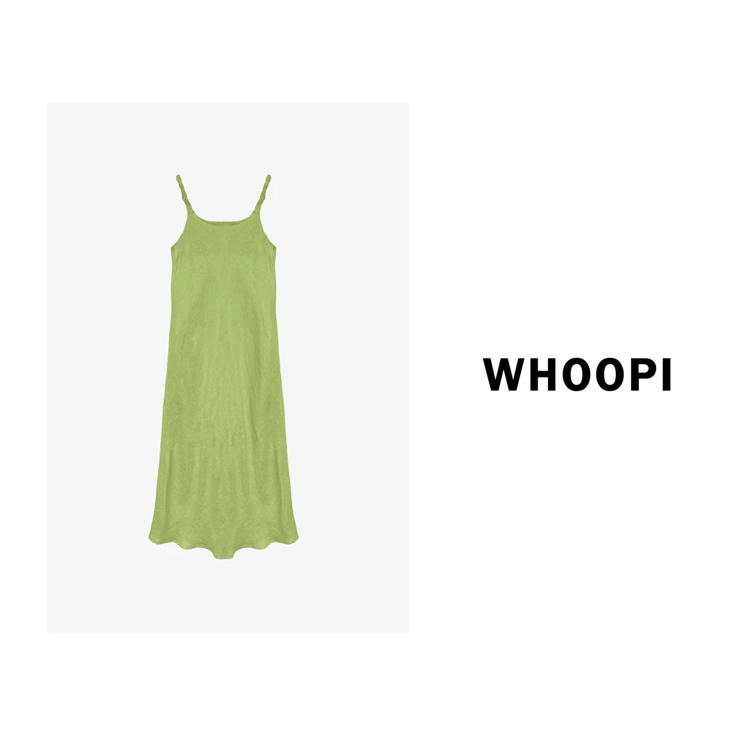 【Whoopi】【森系夏夜】高级感亚麻气质连衣裙肩部扭麻花吊带裙