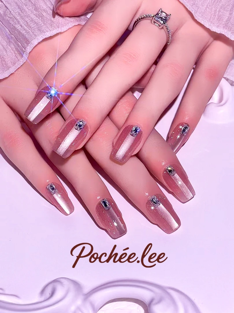 【虾线】华子钻猫眼爆闪手工穿戴甲气质显白裸色纯欲高贵梦幻