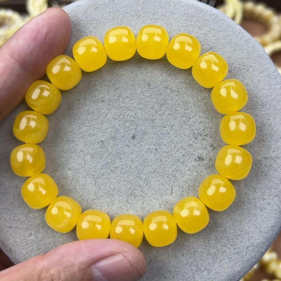 蒸***波蜜蜡未镶嵌手串乌料焦皮同料鸡油红12*11.2