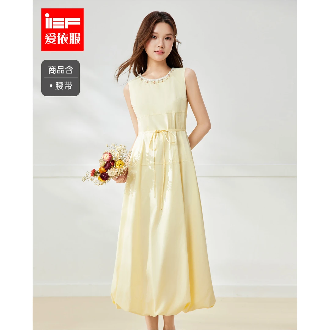 IEF/爱依服2025新款夏季高级氛围感梭织背心设计花苞长裙流光风