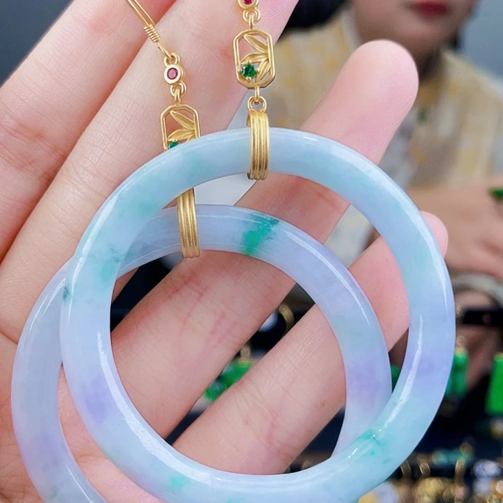 翡翠耳饰银S925镶嵌饰品