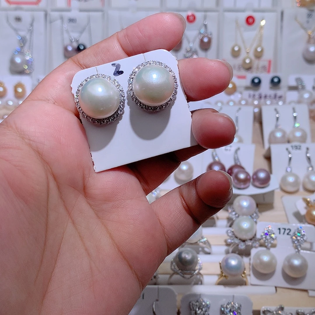 淡水珍珠未镶嵌耳饰CC14mm