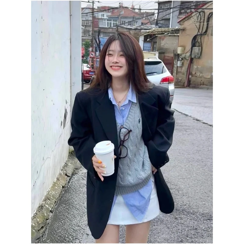 oversize黑色西装外套女今年流行韩版高级感宽松休闲气质炸街西服