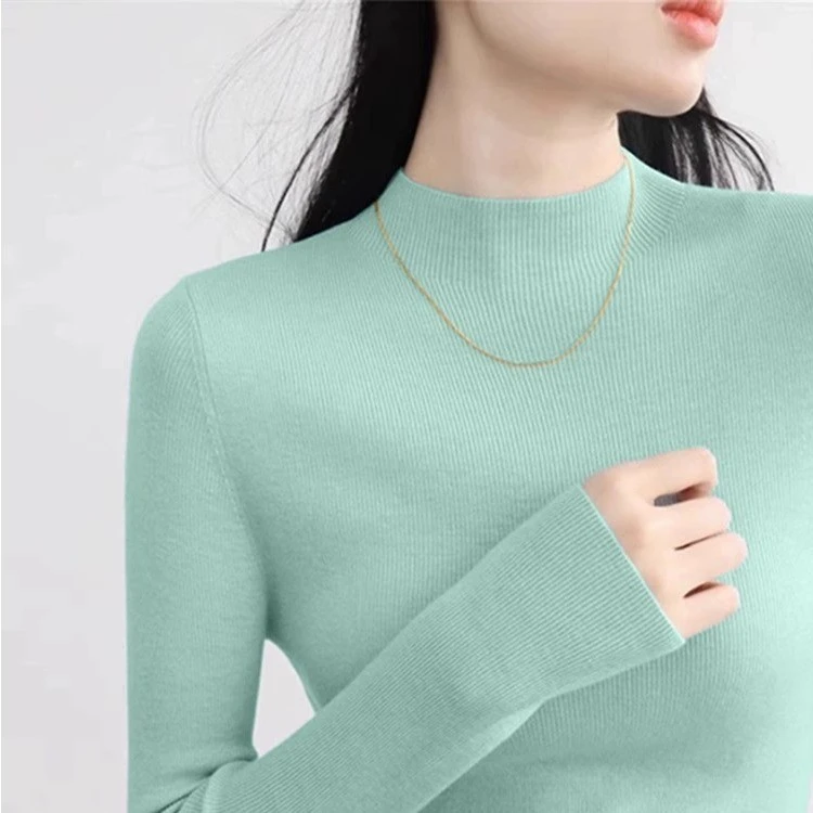 法式半高领针织打底衫女秋冬修身内搭薄荷绿软糯毛衣洋气减龄上衣