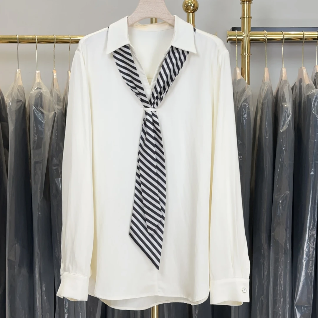 【RG5253】气质长袖白色时尚百搭女士春季休闲拼接设计感显瘦小衫