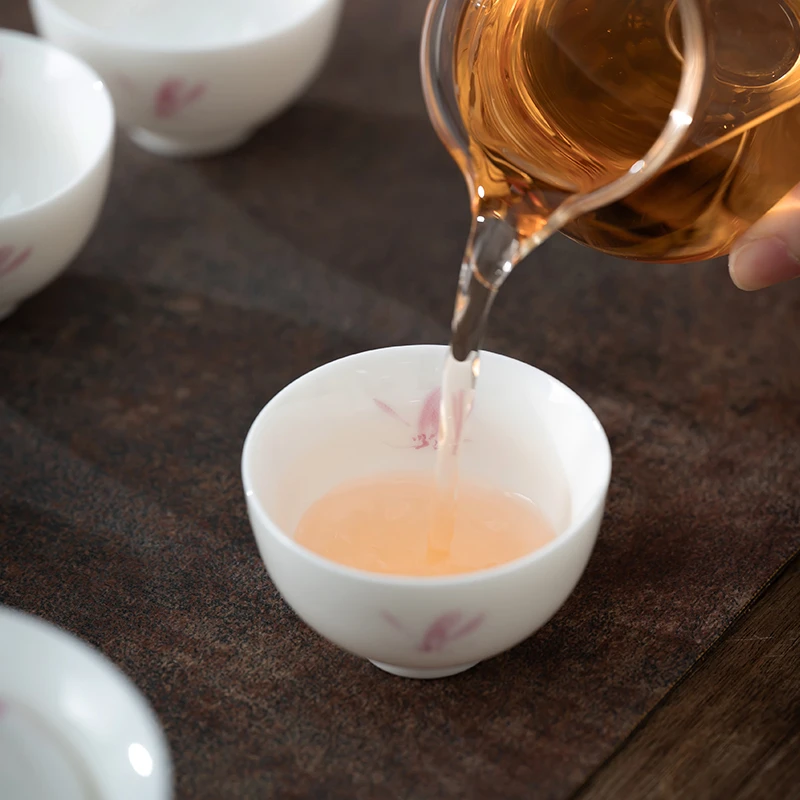 白瓷釉上彩兰花茶杯功夫茶具精致高端家用喝茶品茗杯单个主人杯女