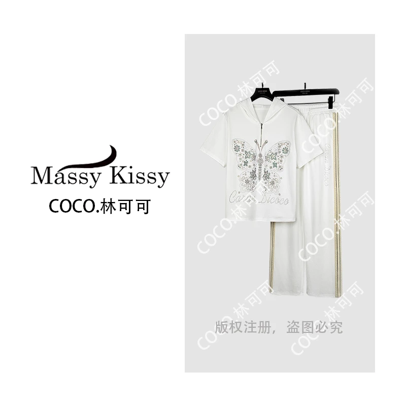 2025新款短袖连帽运动休闲套装女士时尚宽松烫钻潮流【TZ492】