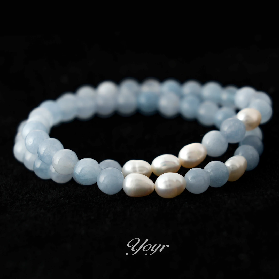 YOYR 铜合金仿珍珠手链 蓝色之恋双层珠珠叠戴手链手工气质手串女