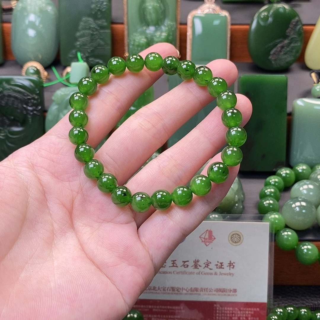 手串未镶嵌和田玉（碧玉）碧玉手串卡8（开播福利）