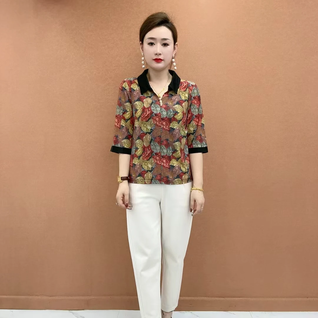 2025新款妈妈夏洋气中老年时尚休闲中袖t恤宽松气质百搭女士小衫