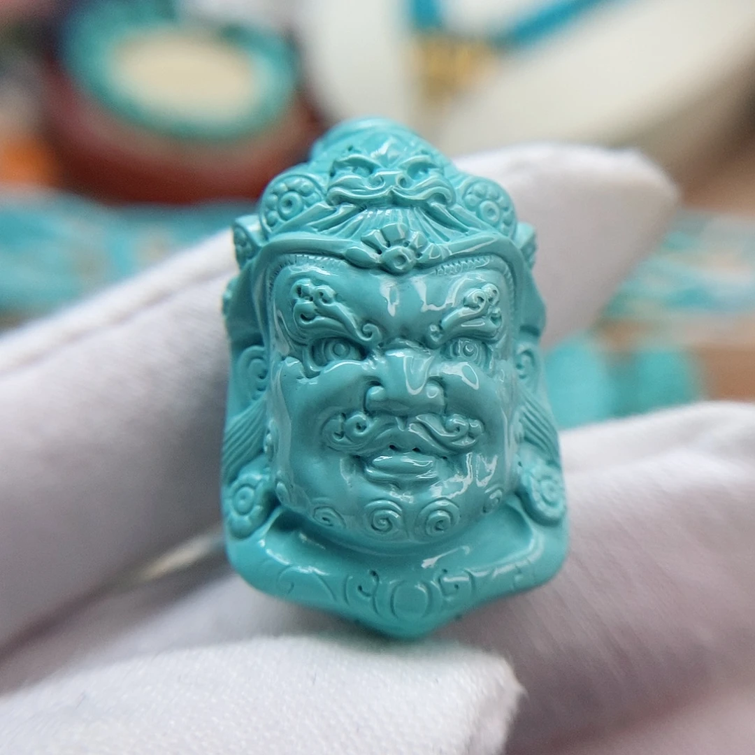 未镶嵌绿松石高瓷绿精雕财宝天王