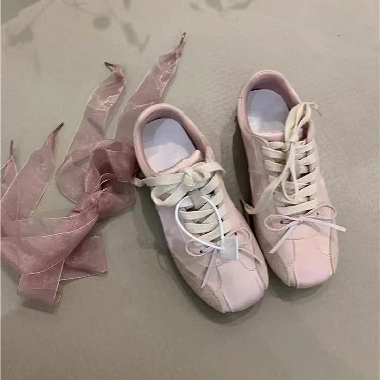 蝴蝶结圆头单鞋女2025新款法式少女系带德训鞋女休闲芭蕾风阿甘鞋