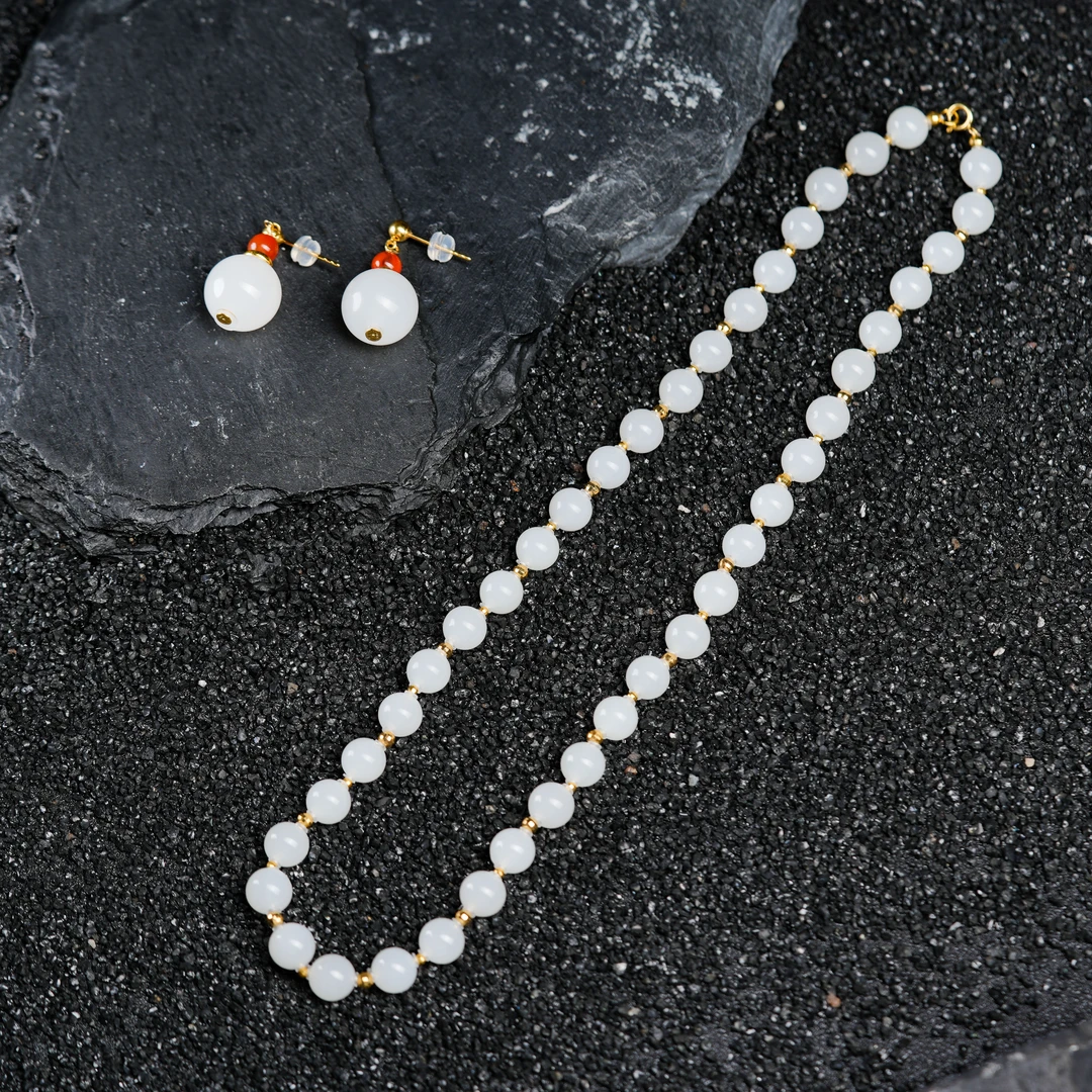 『博姐』·冬雪丨和田玉羊脂级白玉冬季新款典藏套装项链耳坠LS001