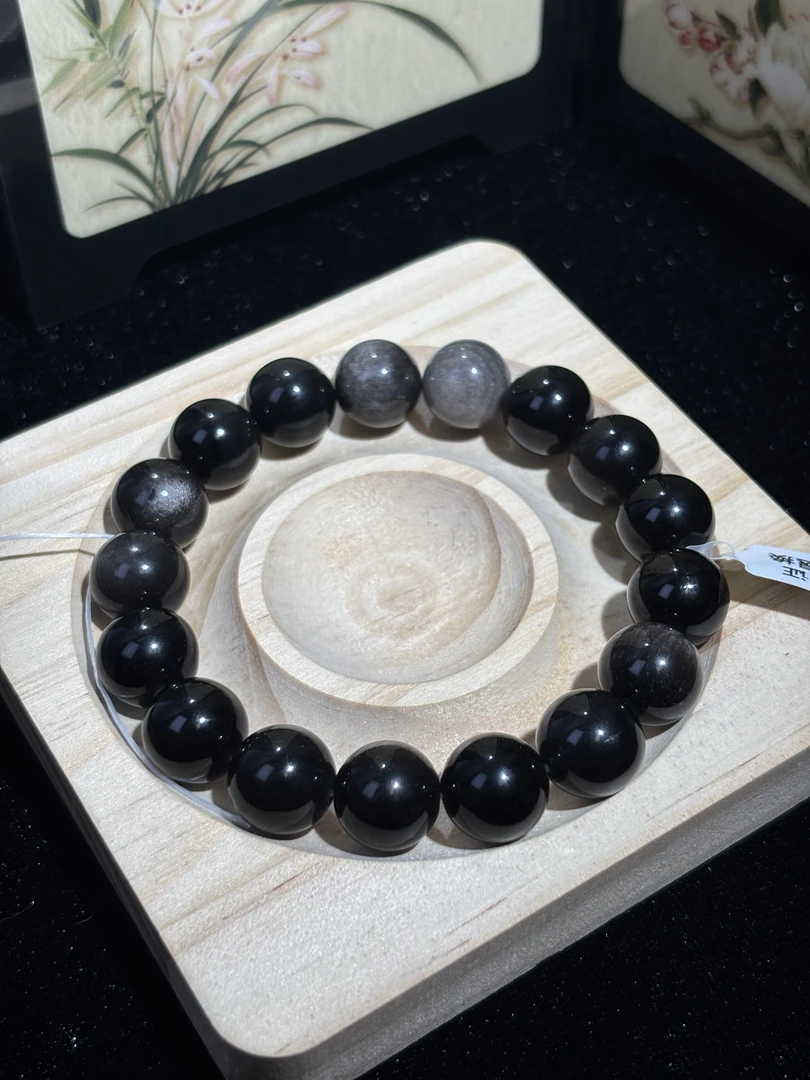 天然黑曜石银曜石手链男女正品礼物 029 约12mm