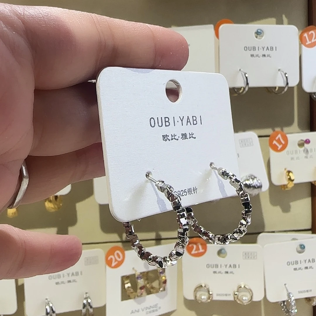 锆石纯铜合金银色耳圈2.5