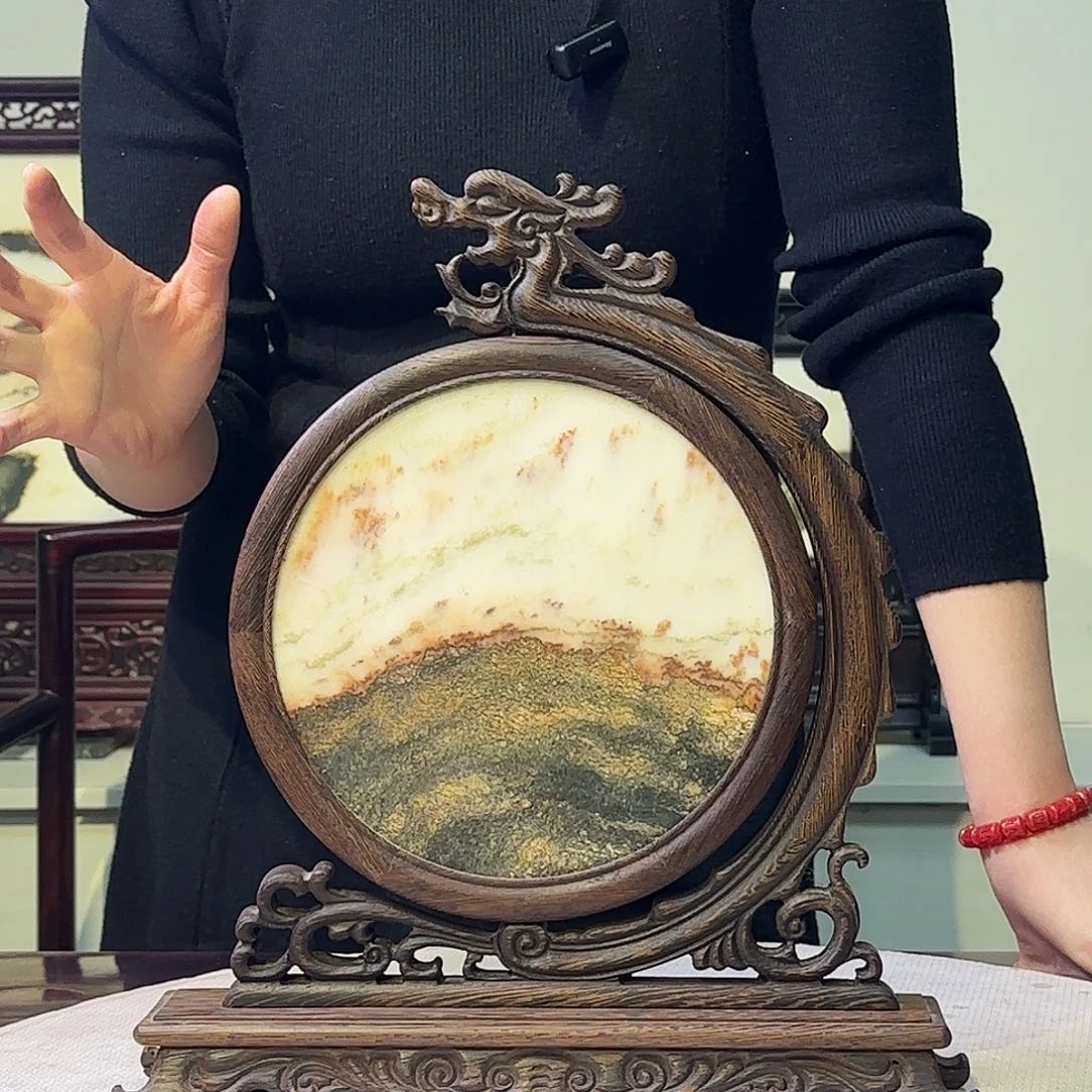 石材天然大理石画屏风摆件