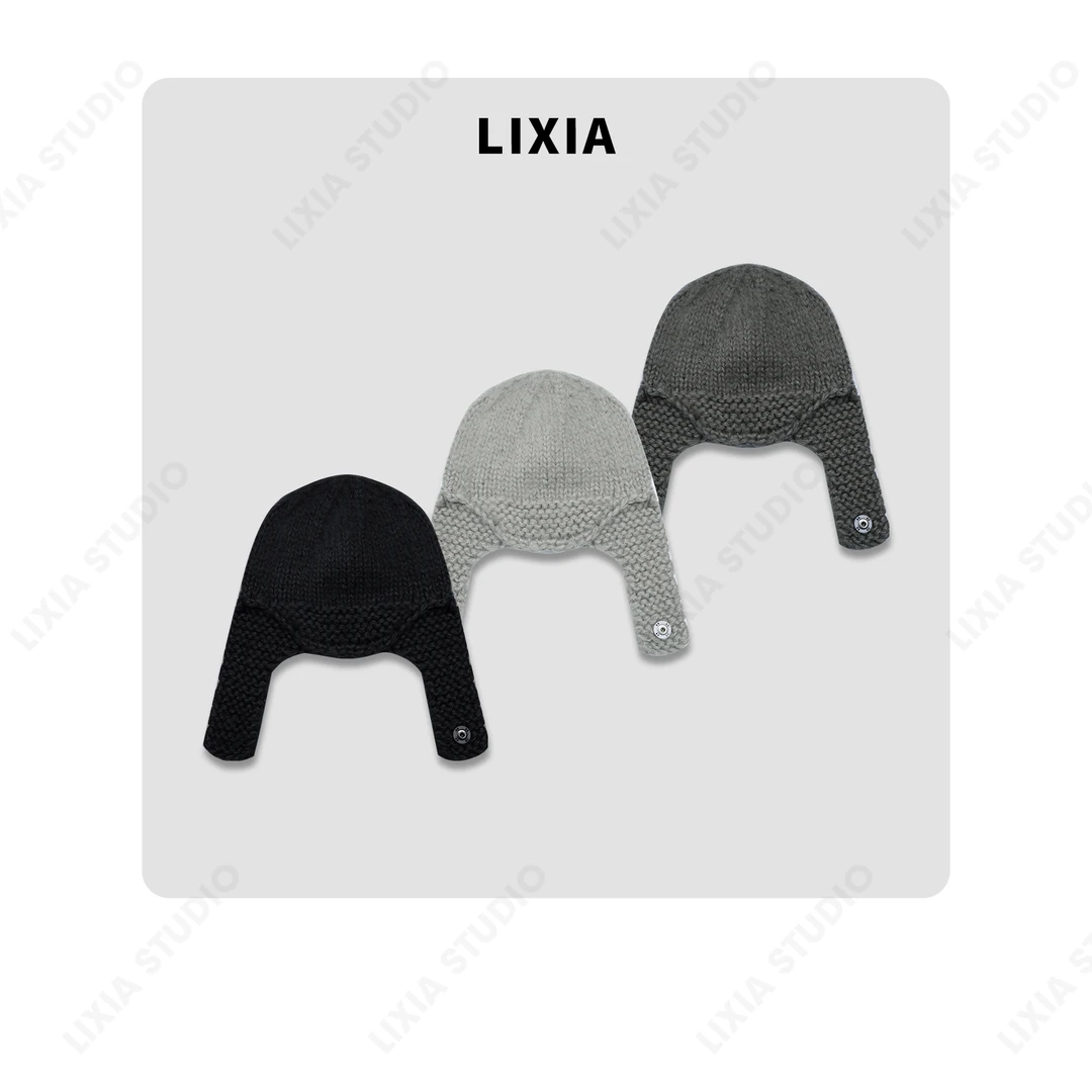 LIXIA【雷蒙】冬季保暖韩版复古针织钩针女护耳一体包头帽-A8305