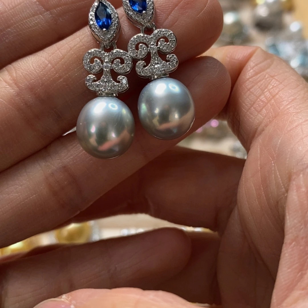 海水珍珠耳饰银S925镶嵌
