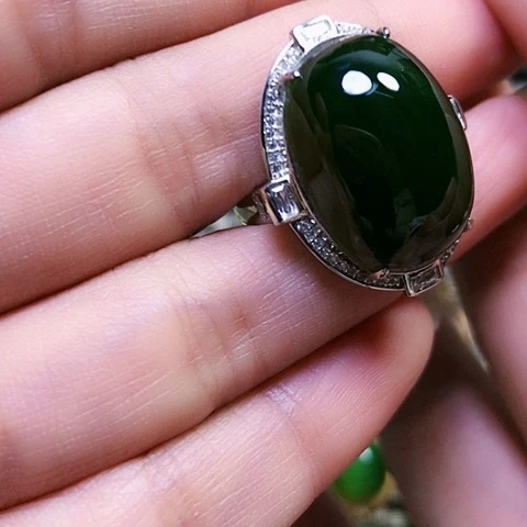 和田玉银S925镶嵌戒指