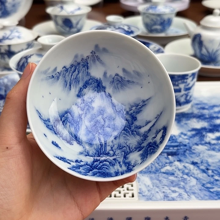 杯子瓷手工手绘山水普洱